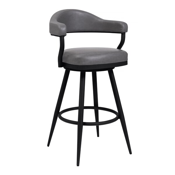 Armen Living Amador 26" Counter Height Barstool in a Black Powder Coated Finish and Vintage Gray Faux Leather 721535747009 - main